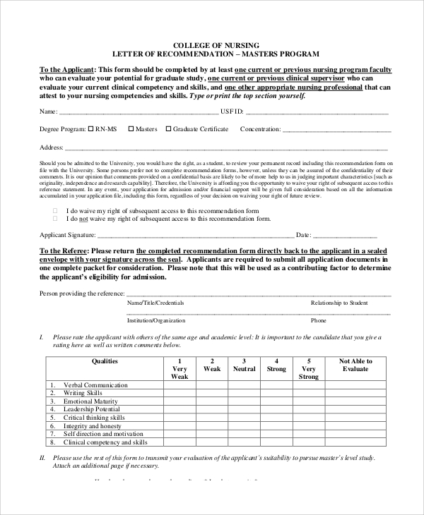 FREE 8+ Sample Nursing Recommendation Letter Templates in ...