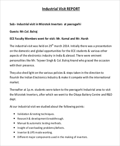 industrial visit report writing format