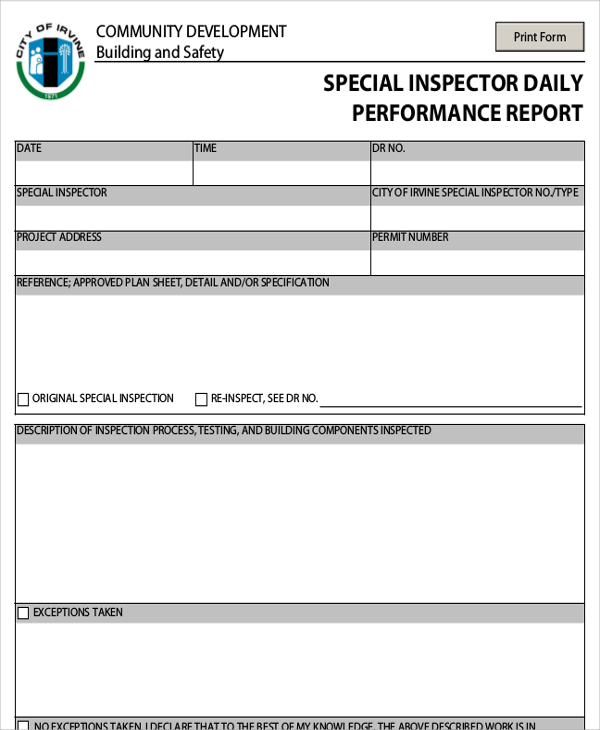 daily performance report format