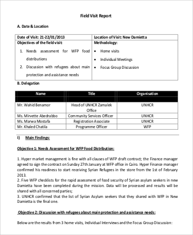 sample field visit report