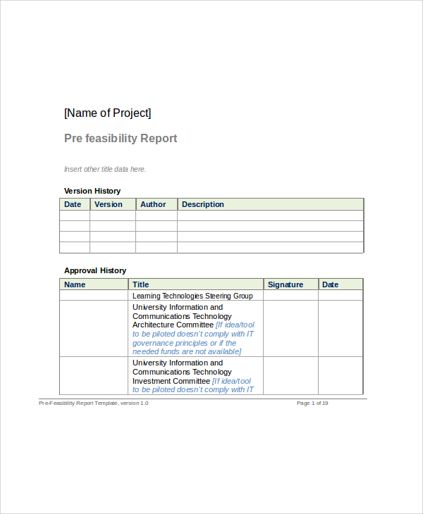 pre feasibility report sample