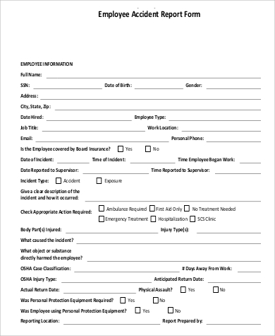 free employee accident report form