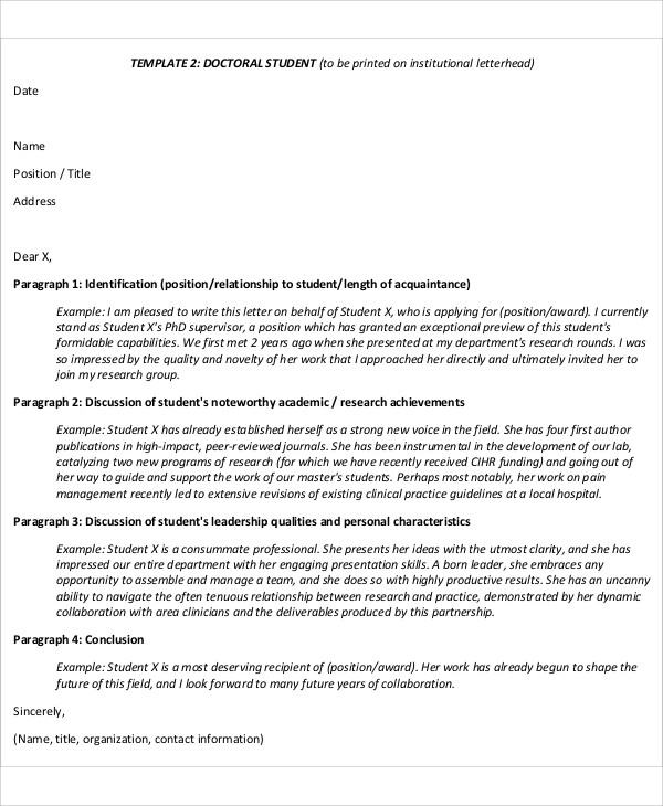 leadership recommendation letter format