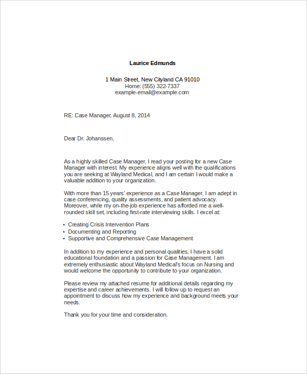 FREE 6+ Case Manager Cover Letter Templates in MS Word | PDF