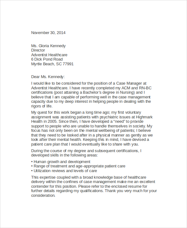 case manager cover letter template