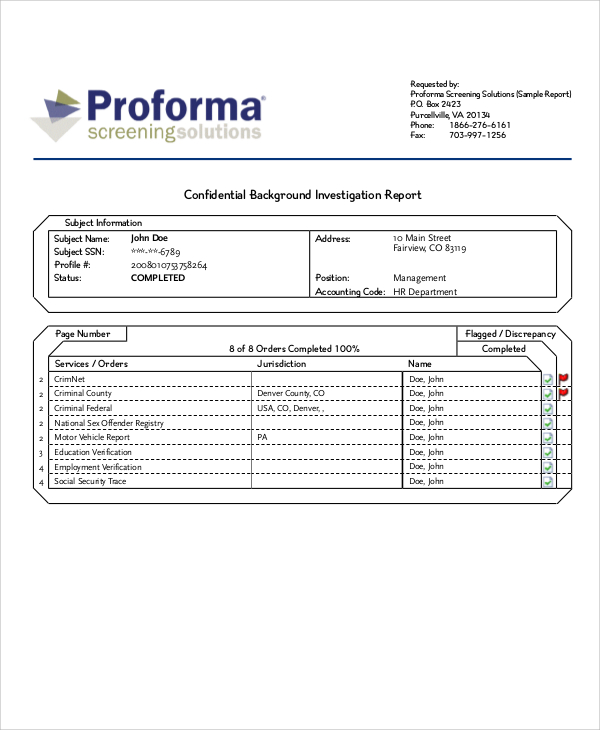 background investigation report