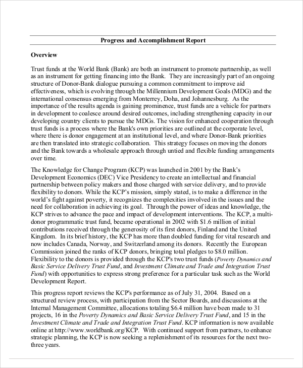 progress and accomplishment report
