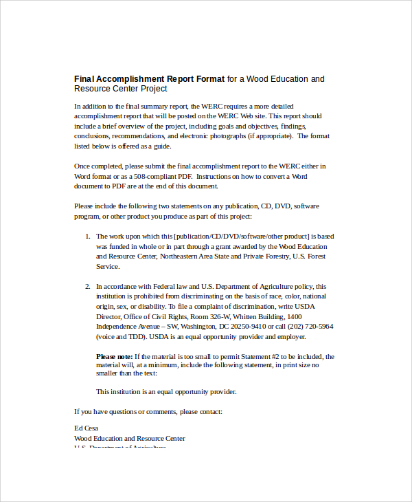 final accomplishment report pdf