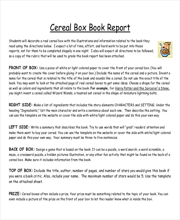 cereal box book report
