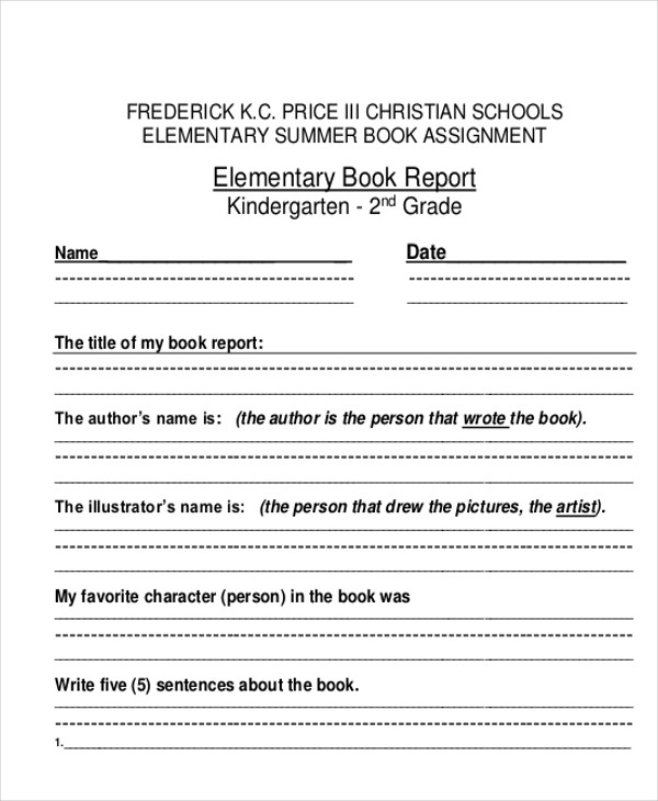 book report format for elementary