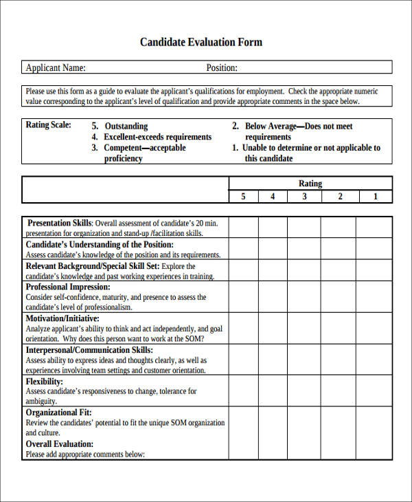 job candidate evaluation report pdf