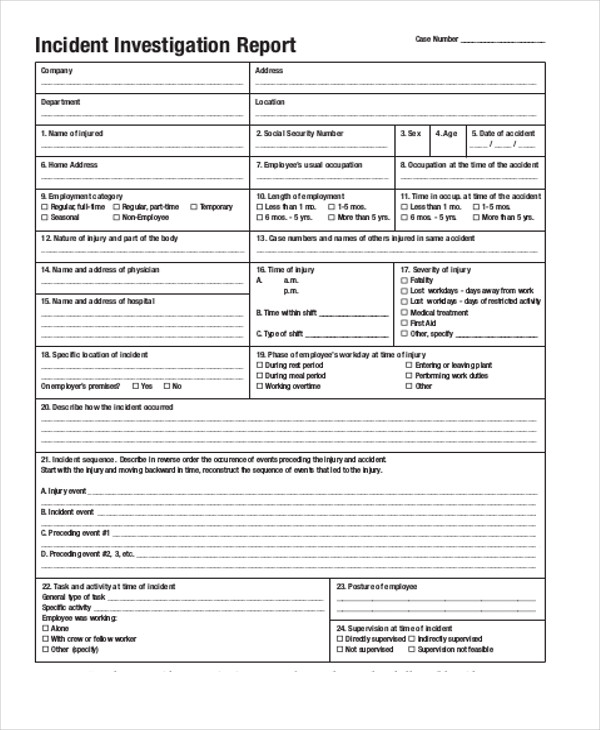 FREE 22+ Sample Incident Report Templates in PDF MS Word
