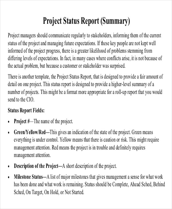 project status report example