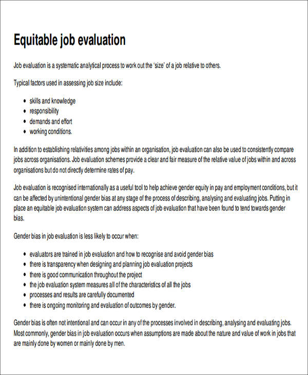 equitable job evaluation report