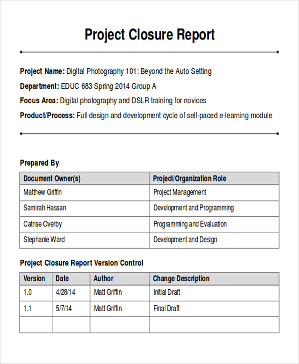 Project Closure Report Example