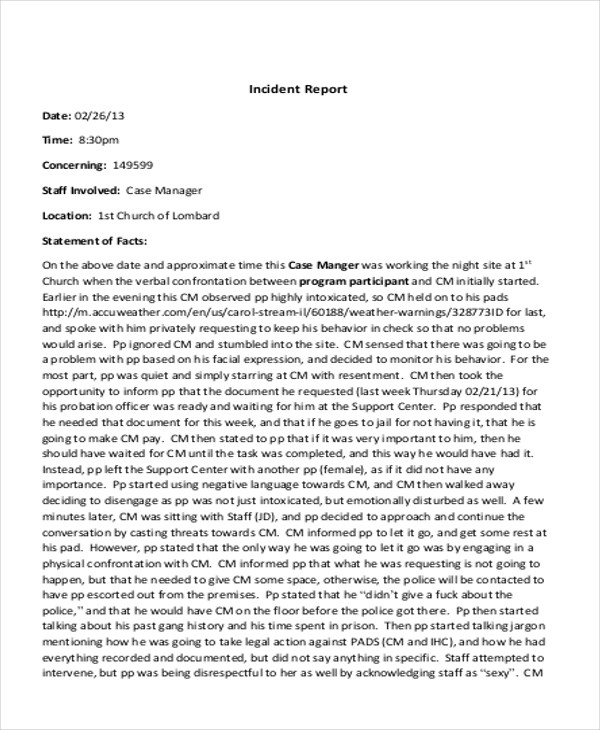 incident report essay sample