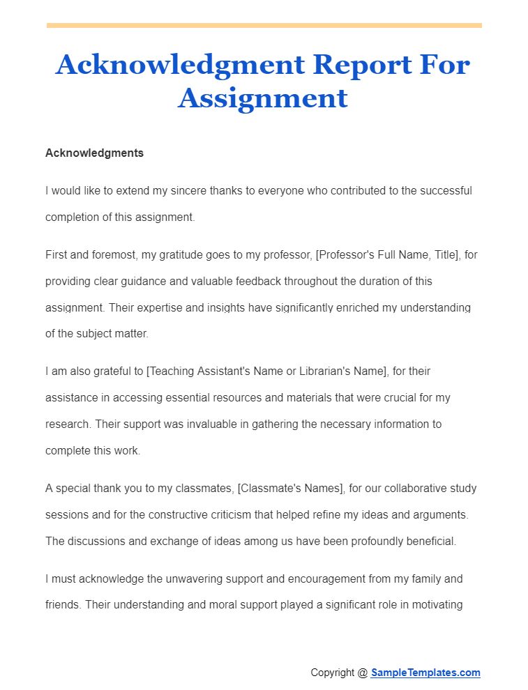 acknowledgment report for assignment