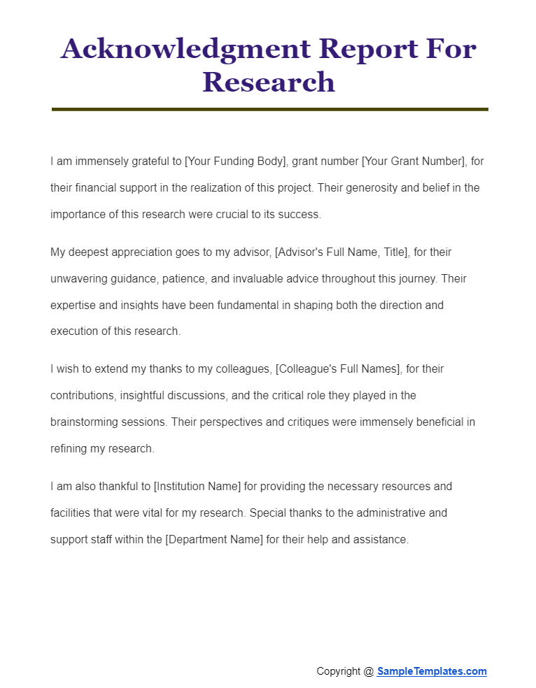 acknowledgment report for research