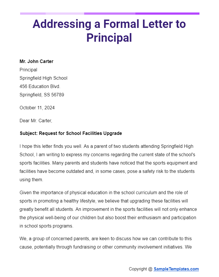 addressing a formal letter to principal