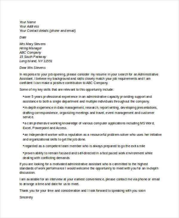 administrative assistant cover letter for career change