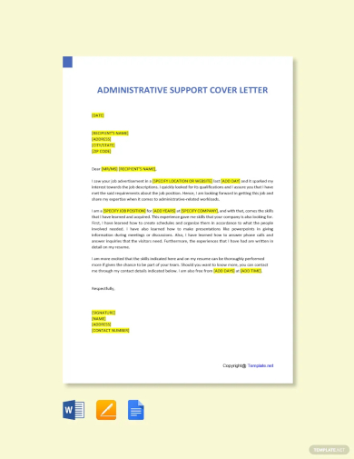 administrative support cover letter template