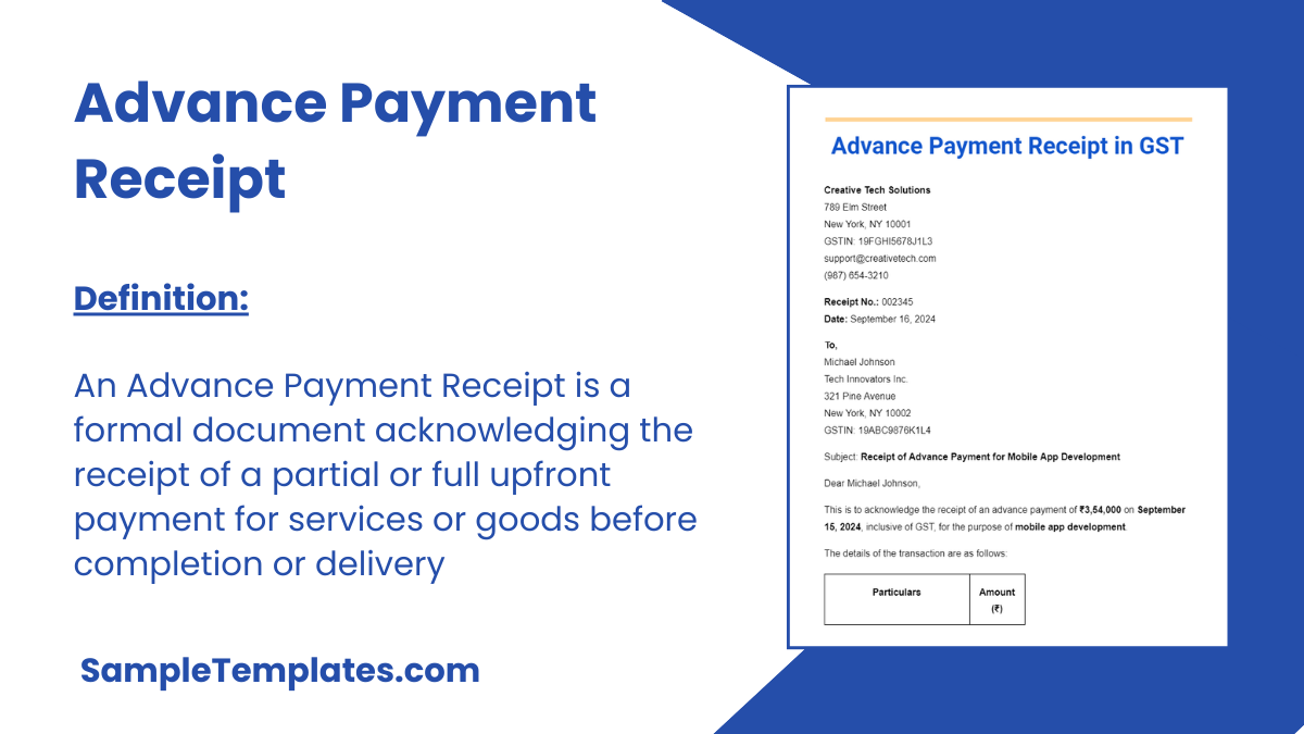 Advance Payment Receipt