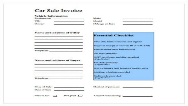 auto sales receipt samples