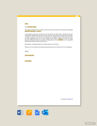 bid proposal rejection letter template