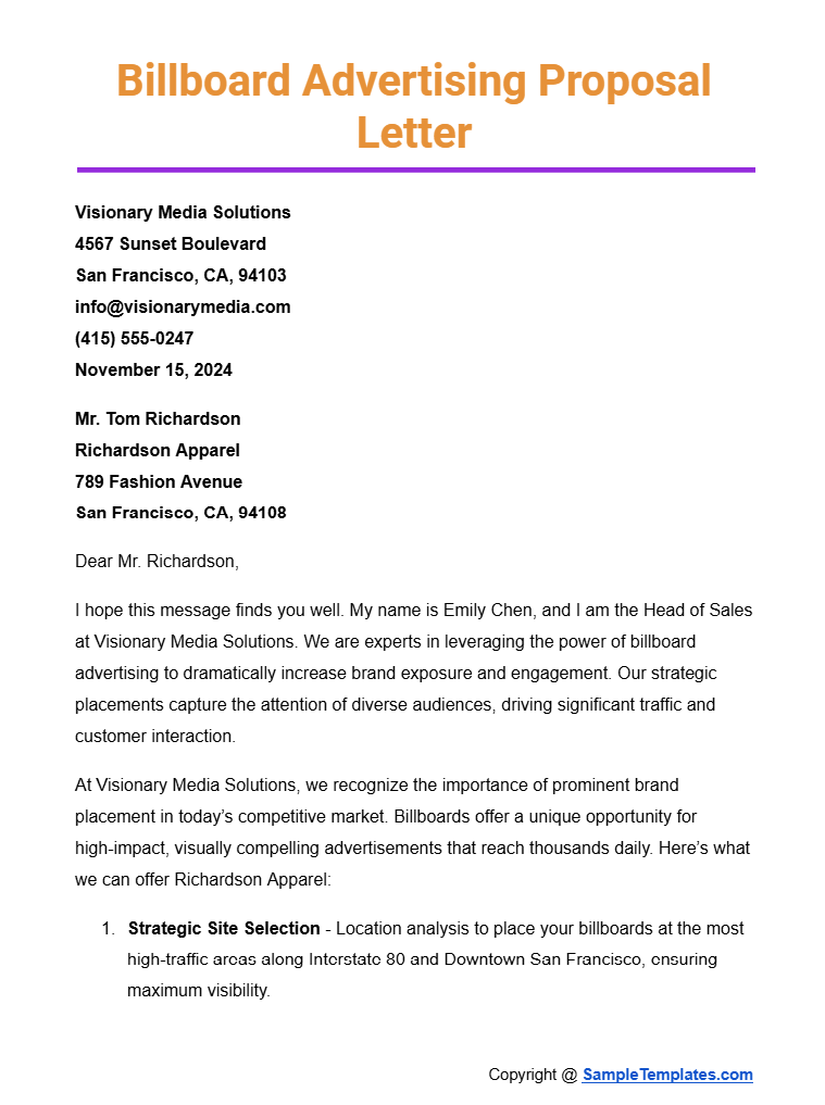 billboard advertising proposal letter