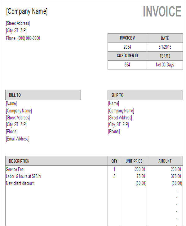 FREE 7+ Sample Invoice Templates in Excel