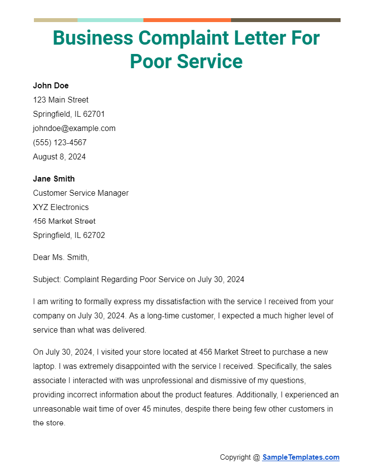 business complaint letter for poor service