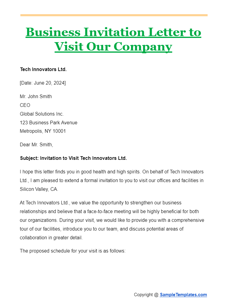 business invitation letter to visit our company