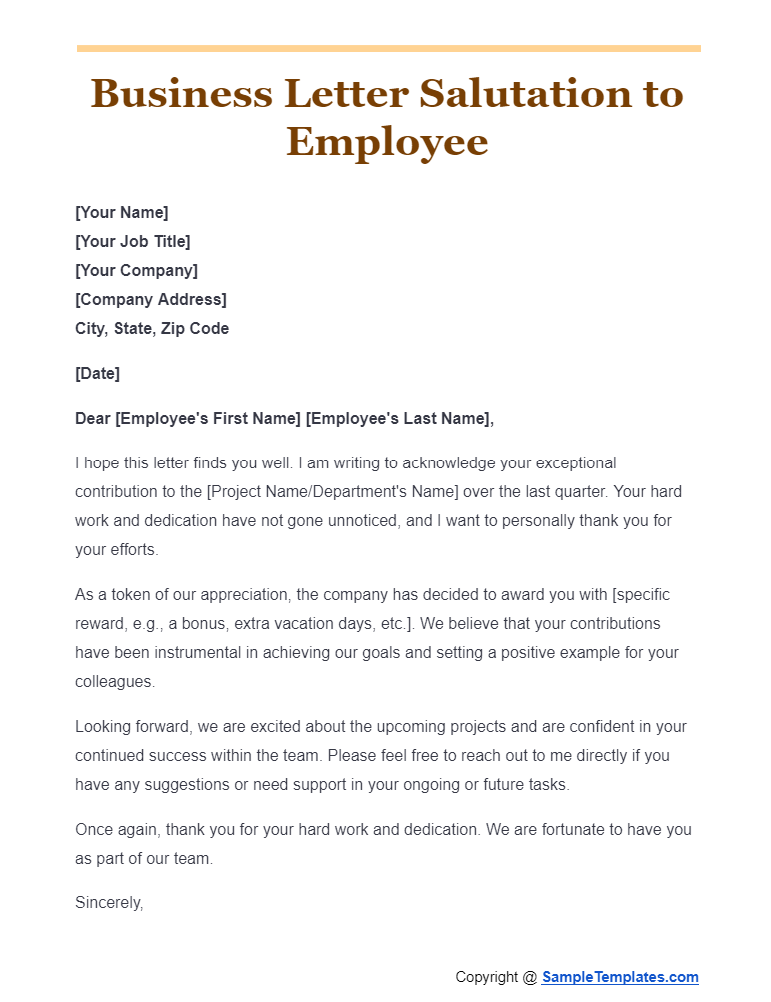 business letter salutation to employee