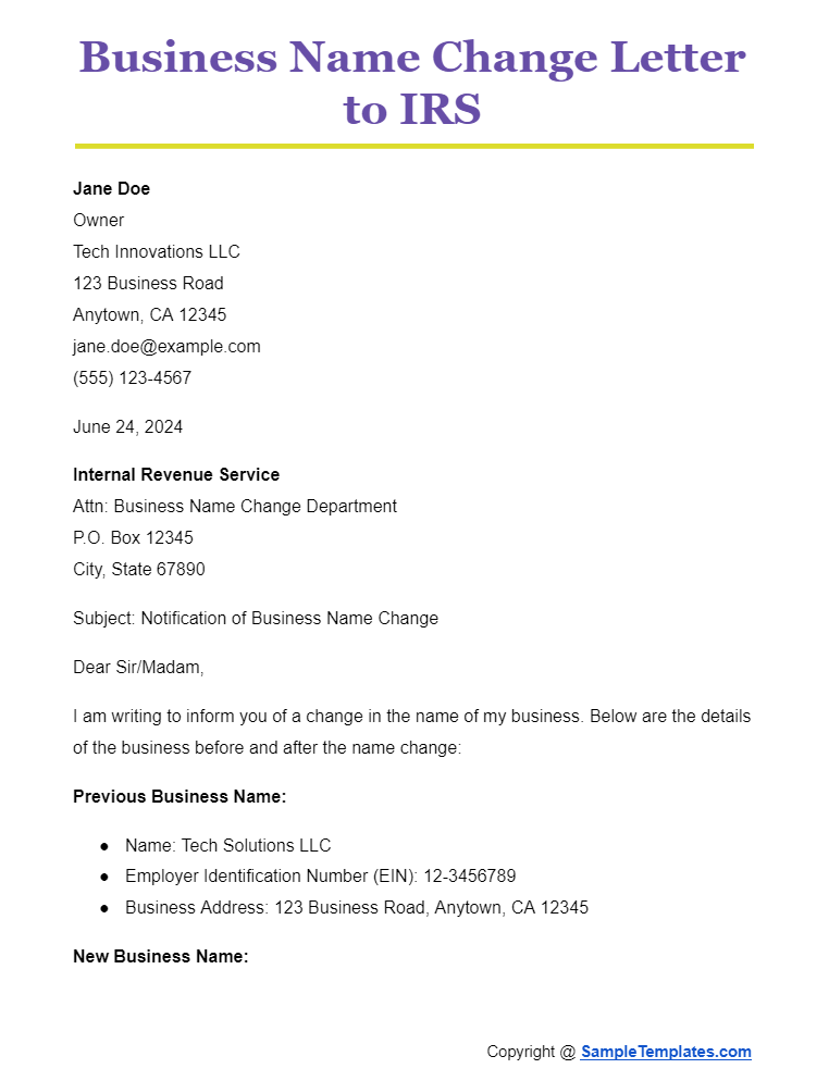 business name change letter to irs