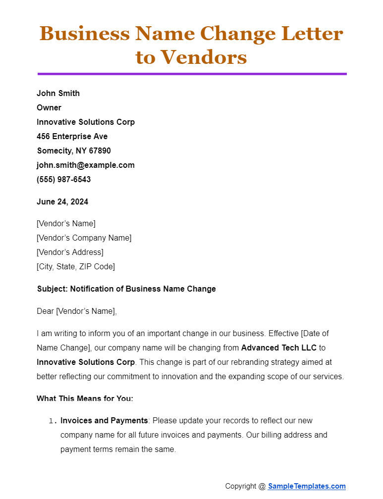 business name change letter to vendors