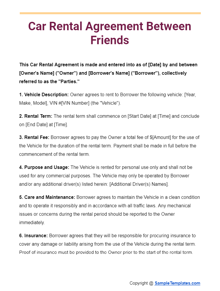 car rental agreement between friends