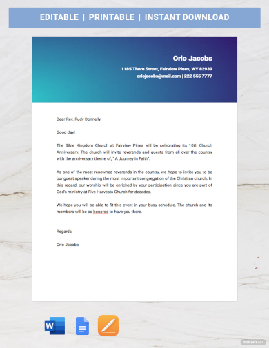 church invitation letters for guest speaker