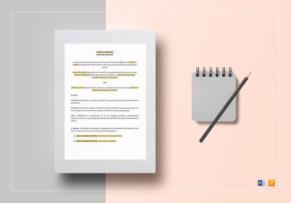 coaching contract template in word