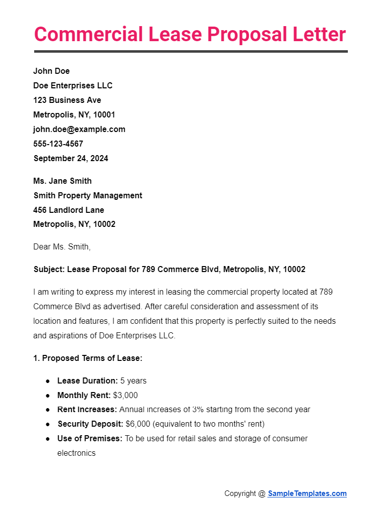 commercial lease proposal letter