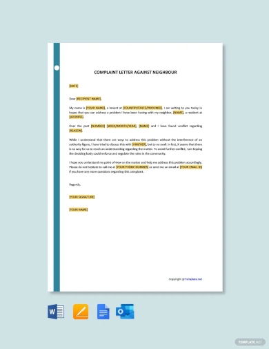 complaint letter against neighbour template