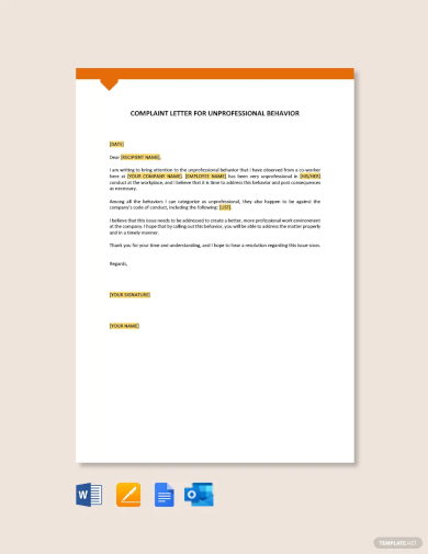 complaint letter for unprofessional behavior template