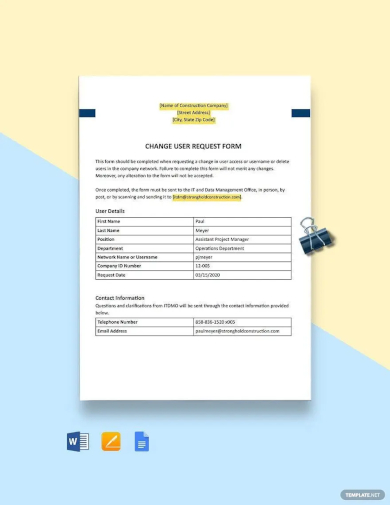 construction change user request form template
