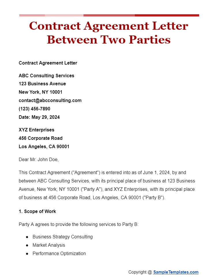 contract agreement letter between two parties