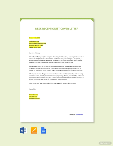 desk receptionist cover letter template
