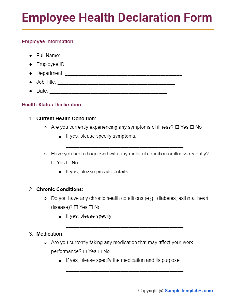 employee health declaration form