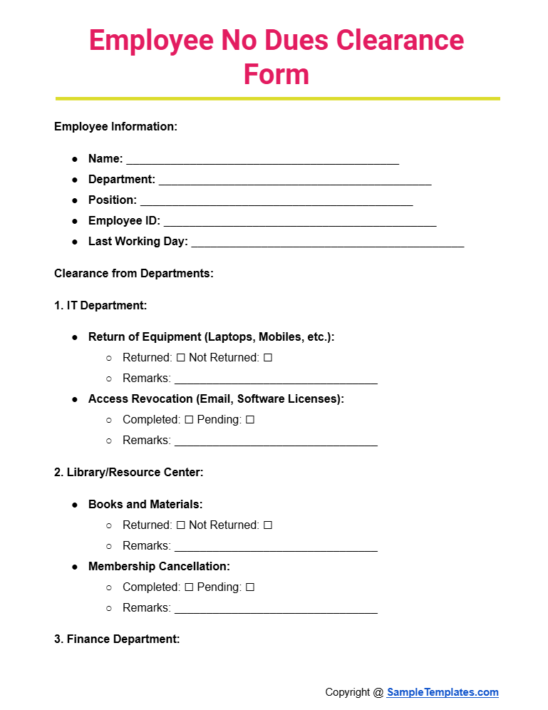 employee no dues clearance form