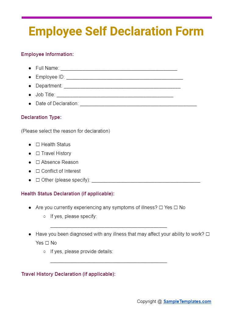 employee self declaration form