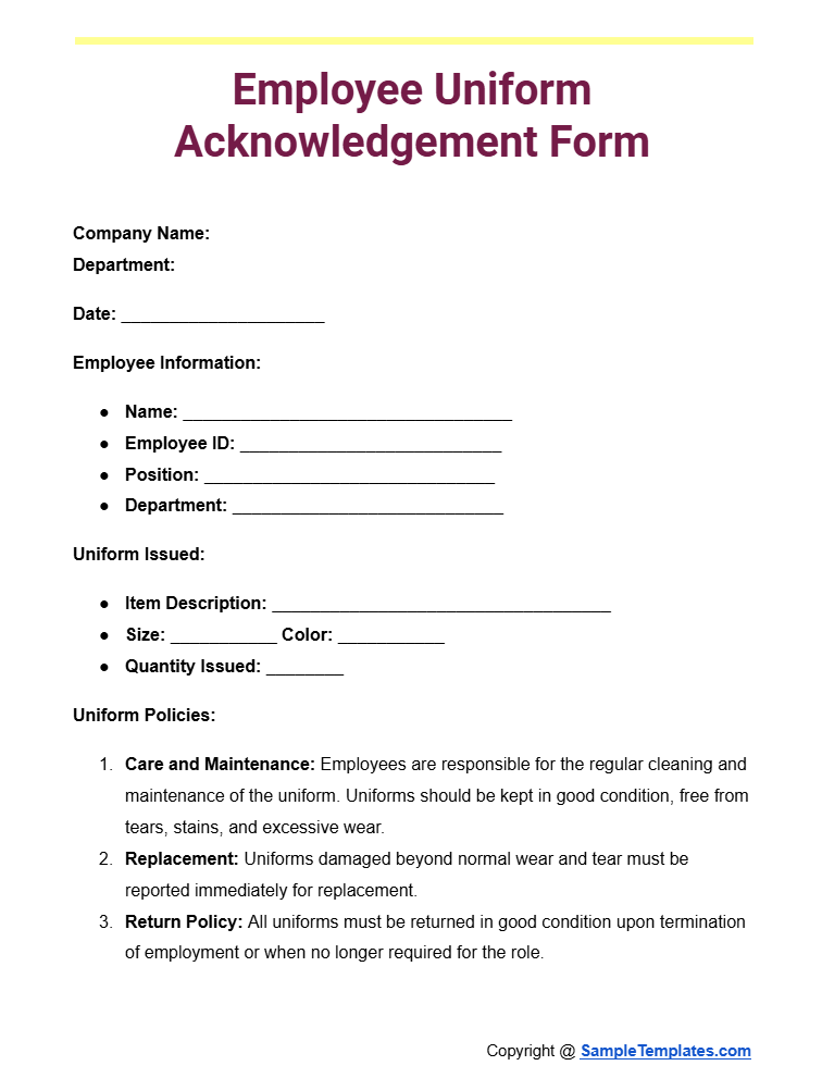 employee uniform acknowledgement form