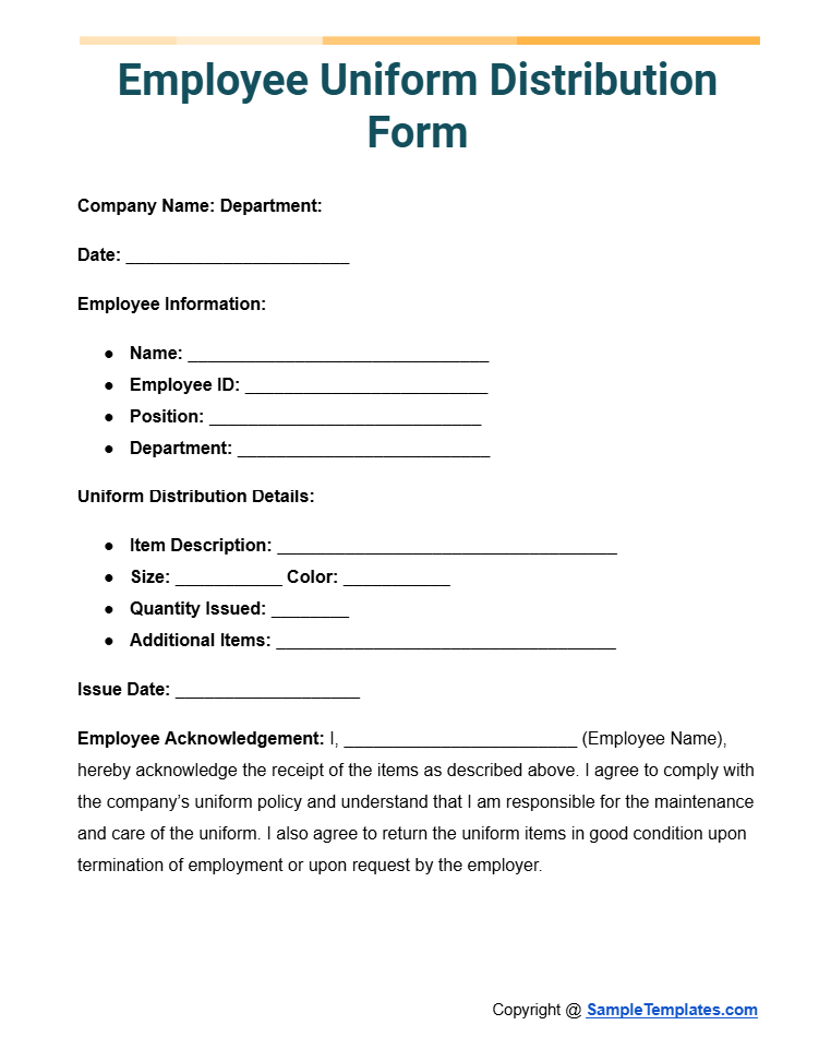 employee uniform distribution form