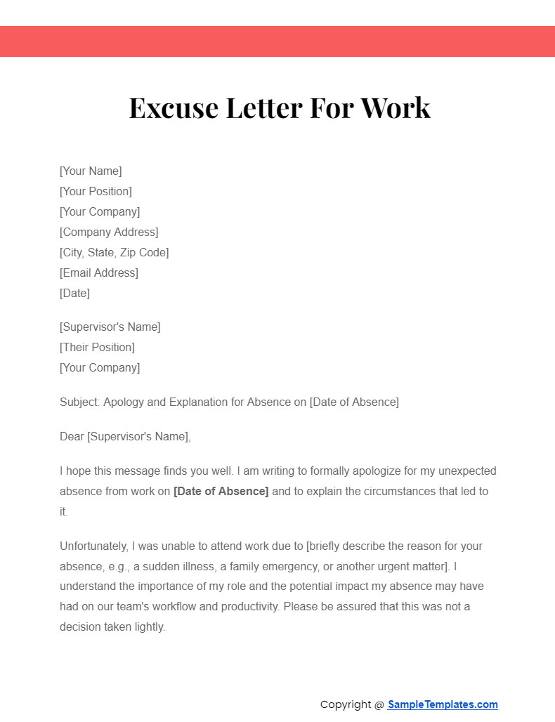 excuse letter for work